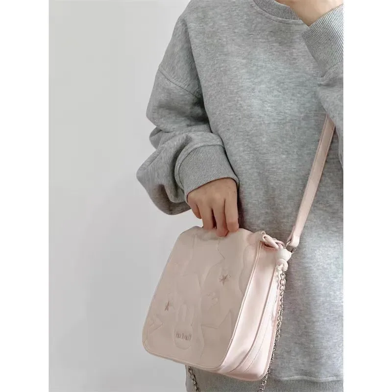 JIAERDI Sweet Cute Pink Square Bag Handbag Women Beading Chain Y2k Handbag Ladies Hot Girls Shoulder Crossbody Bags Aesthetic