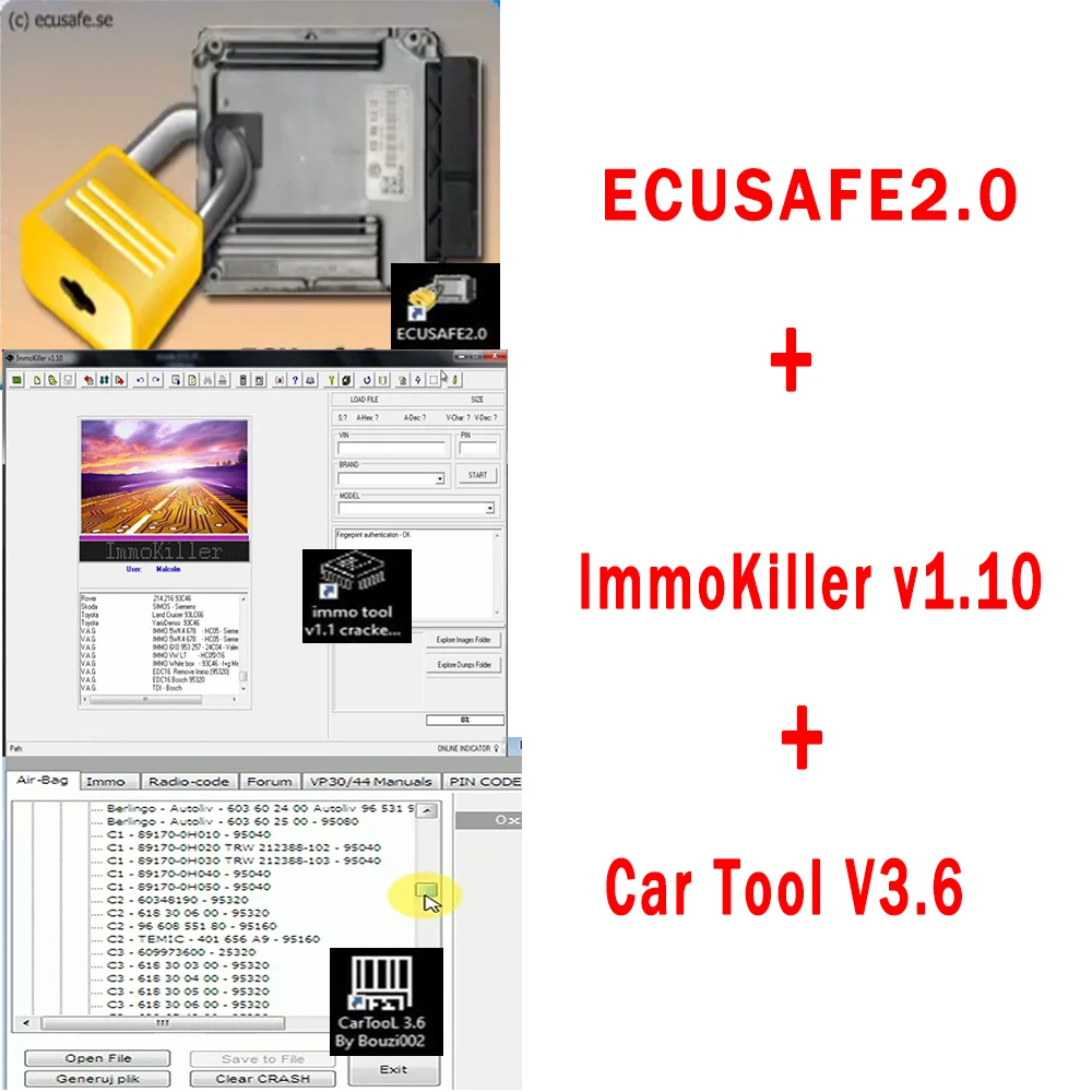Ecusafe 2.0 Ecu Ecm 2.0 + Immokiller V1.1 Software Immo Off Software V1.1 + Software Strumento Chip Cartool 3.6