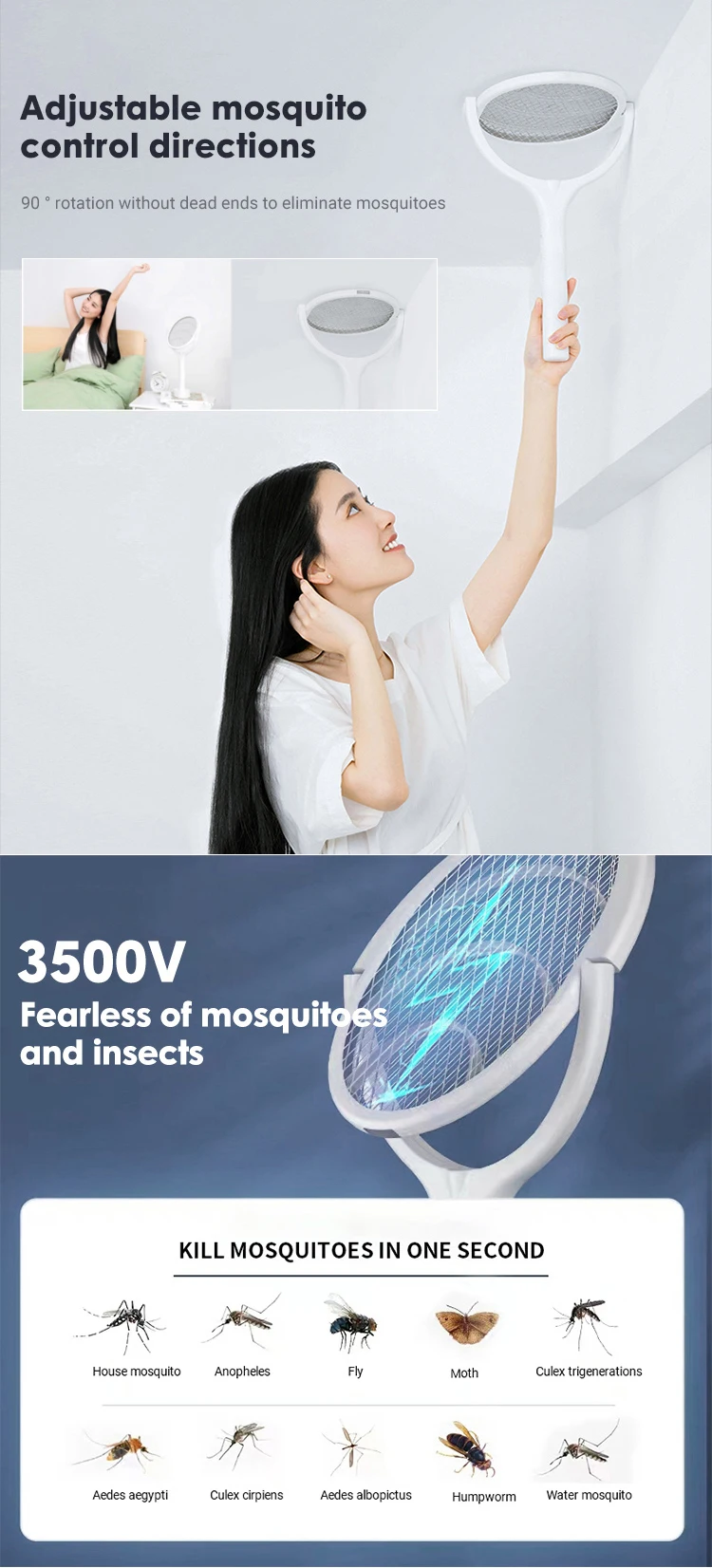 3500V 5 in1 Mosquito Killer Lamp Multicunctional Angle Adjustable Bug Zapper Electric USB Rechargeable Mosquito Fly Bat Swatter