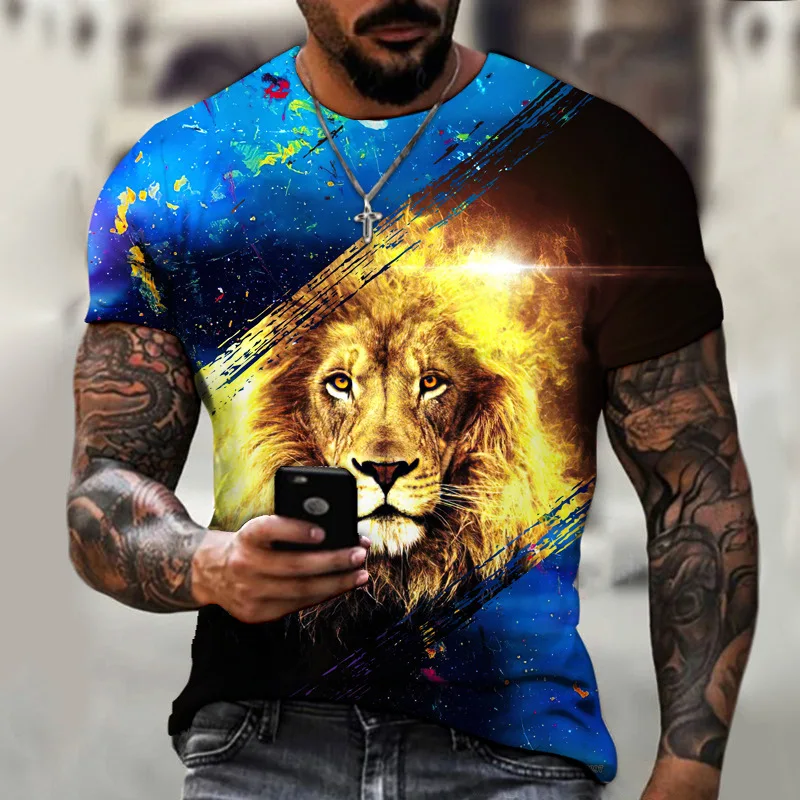 Tee Lion T Shirt Men 3d Print Tees Lion King T-shirts Unisex clothes Street summer men clothing Discolour Top Retro men t-shirt
