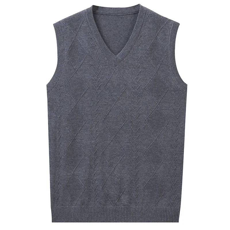 Description Picture 5 of item2024 New Autumn Men's Woolen Vest Knitted Clothing  Casual Sleeveless Slim Loose Business Vest V-neck Sweater Plus Size 3XL