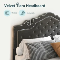 HOOMIC Full/Queen/King Size Velvet Bed Frame with Adjustable Tiara Headboard, Diamond Tufted Upholstered Platform Bed 4