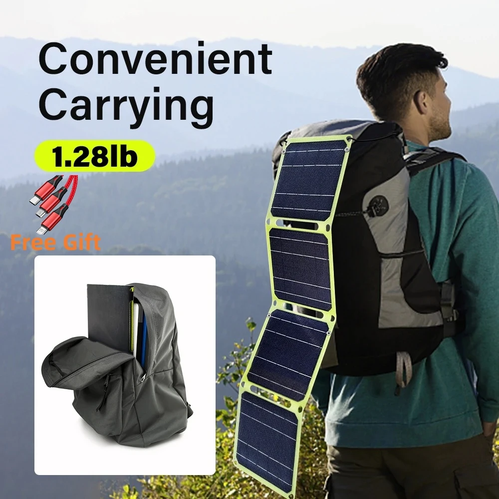 

RZ Flexible Solar Panel 5v 40w Portable Battery Outdoor Waterproof Camping Phone Charge PD QC 3.0 for Photovoltaic Power Bank