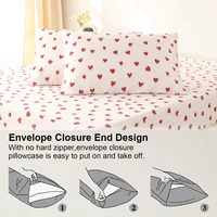 3 pièces/ensemble petit coeur rouge imprimé housse de couette (1 housse de couette et 2 taies d'oreiller) housse de couette douce et respectueuse de la peau ensemble de literie pour 6