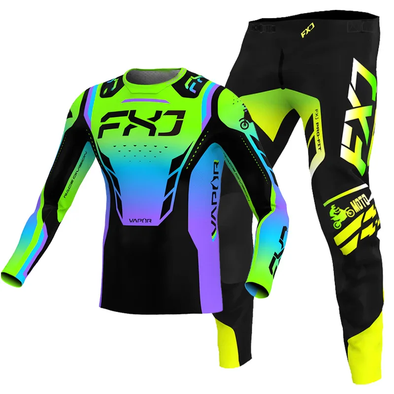 FXJ 2026 모토크로스 기어 세트 (키즈용 20 22 엔듀로 크로스 어린이 남아 여아 오프로드 MX MTB 유스 핑크 그린) 이름 번호 맞춤 가능