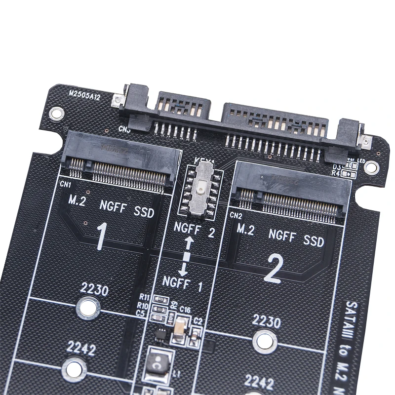 듀얼 NGFF-SATA 어댑터 2 포트 M.2 SATA SSD B 키-SATA3.0 6Gbps 라이저 보드 변환기, 2230 2242 2260 2280 M2 SSD for PC