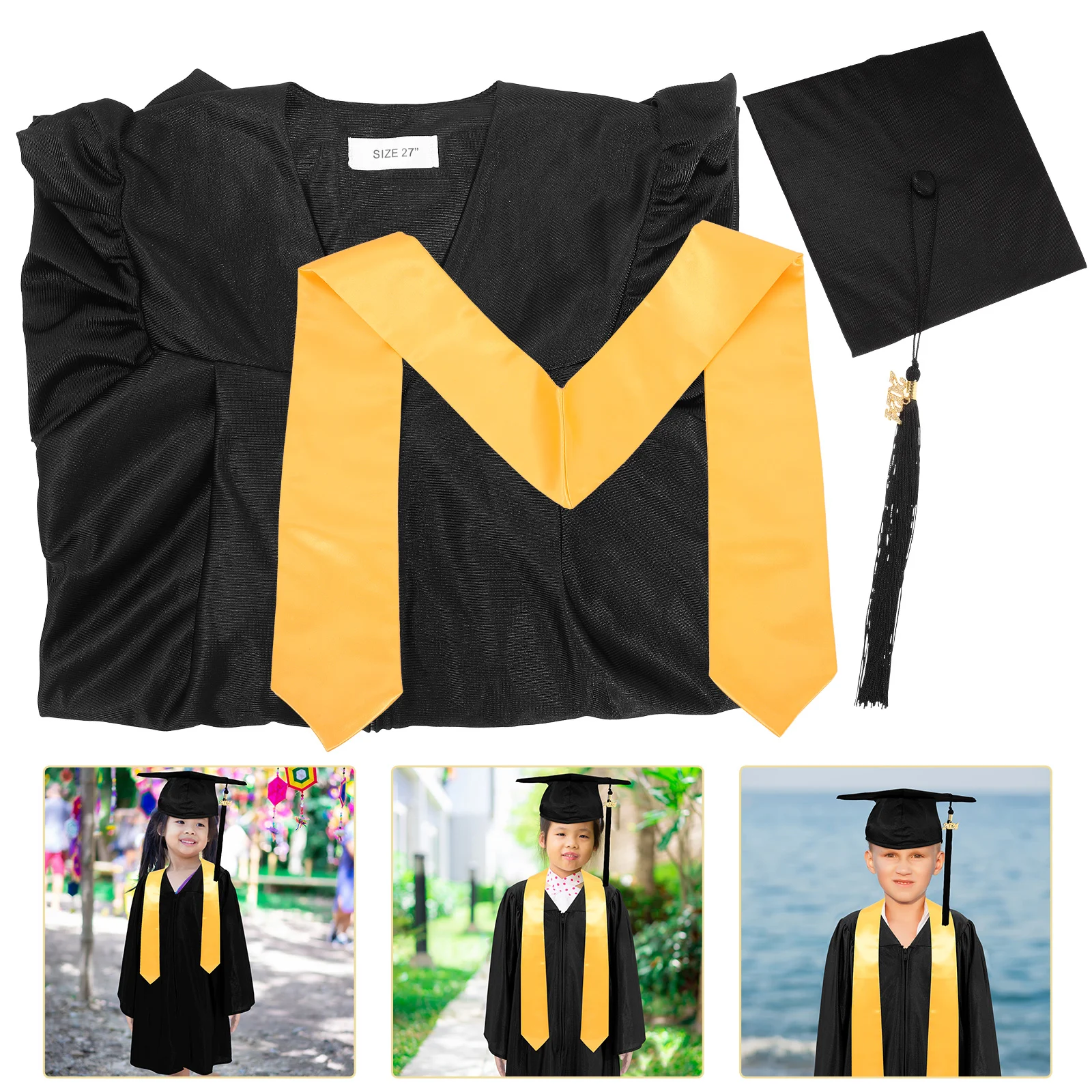 

Graduation Dress Suit Kids Gown Belt 2024 Cap and School for Polyester Gowns Pupils Sash