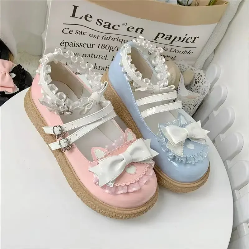 Shoes for Women Round Toe Gothic Blue Mary Jane Cute Kawaii Japanese Style Lolita Woman Flats Spring High Quality Fashion Korean 6