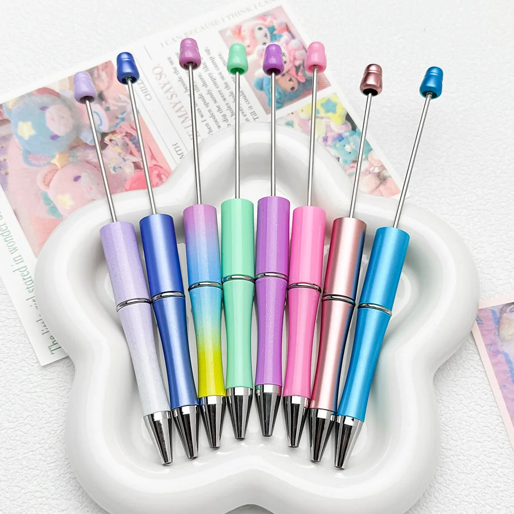 20pcs Creative Spinning Ball Pen DIY Beaded Ballpoint Pens Multi Color Bead Spinning Pen Handmade with Bead Light Gradient Pens