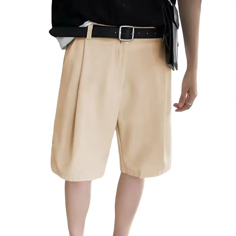 Trendy Short Suit Pants Solid Color Thin Men Knee-Length Short Suit Pants  Soft Casual Shorts Workwear