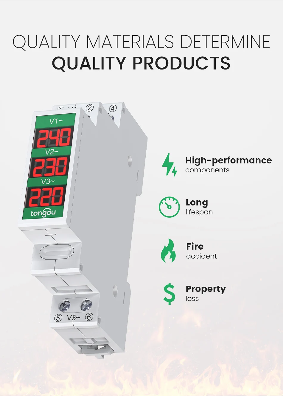 Three Phase Voltage Meter Ac 60V-450V Mini Modular Voltmeter Gauge Indicator LE