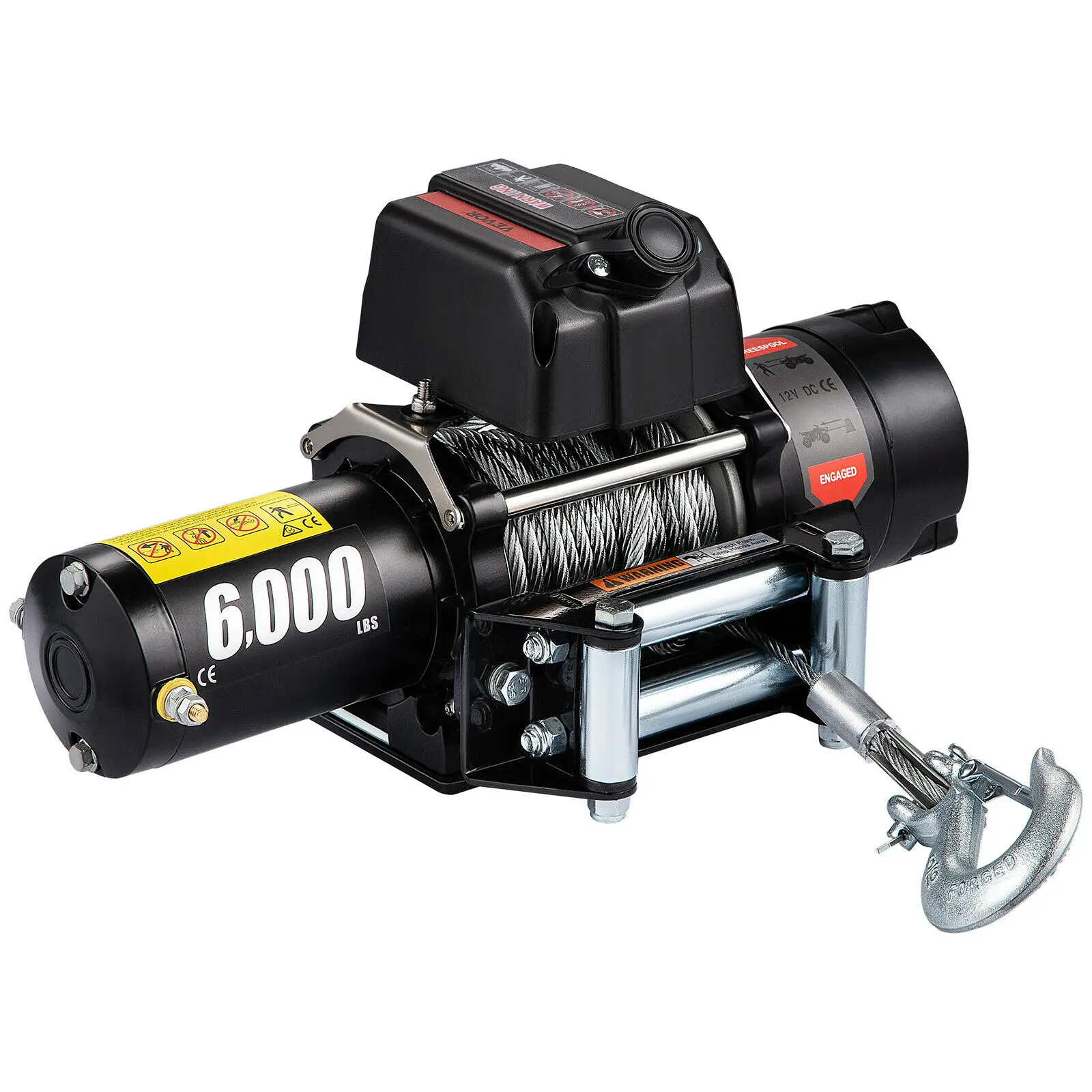 6000LBS 12V Recovery Car Electric Winch Series Wound Gear Train Wireles Remote Control Steel Cable Winches For Heavy Duty ATV