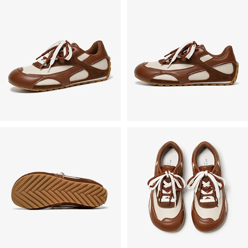 BEAUTODAY 캐주얼 스니커즈 여성 합성 가죽 라운드 발가락 트레이너 레이스 업 Zapatillas 야외 여성용 신발 수제 29962