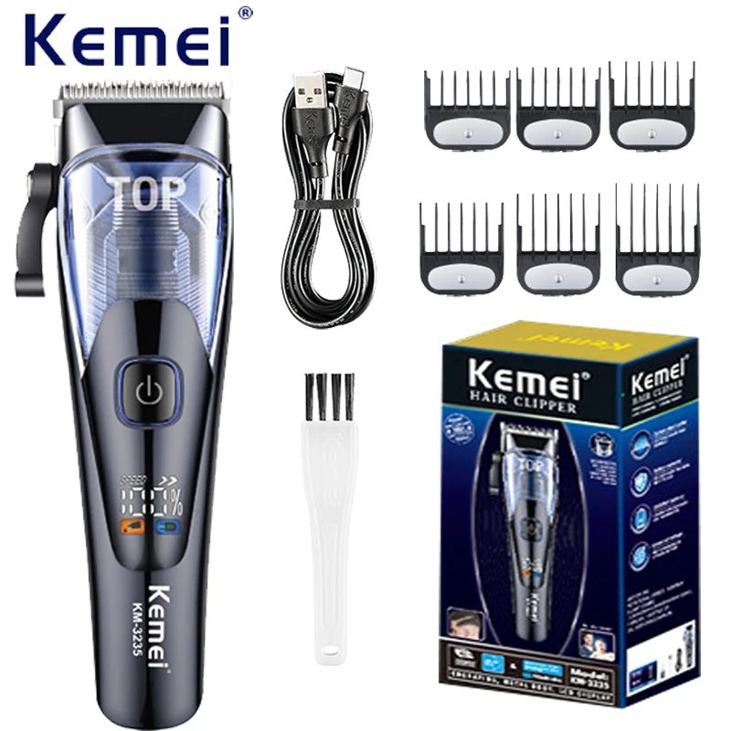 

Kemei KM-3235 Professional Men's Hair Cutting Machine LCD Display Hair Trimmer Machine Cordless Transparent Window Hair Clipper