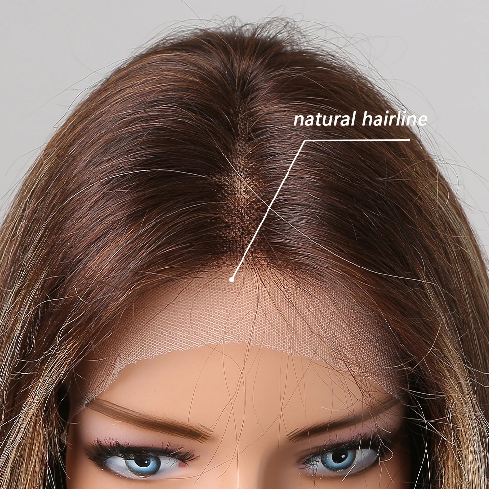 Highlights Wig Human Hair Lace Frontal Wigs Straight Bob Human Hair Wig for Women T Part 13x1 Lace Front Ombre Brown