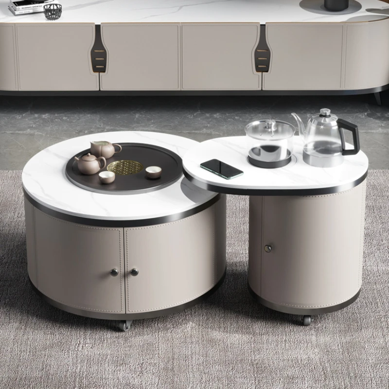 

Italian round Stone Plate Mobile Tea Table Tea Table Combination Living Room Home Kung Fu Small Tea Table Tea Making