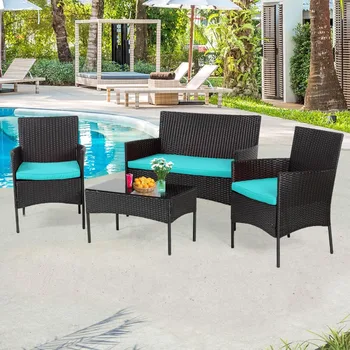 4-Piece Wicker Patio Furniture Set with Coffee Table 1