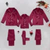 2024 Satin Silk Pajama Sets Solid Color 2 Piece Family Matching Sleepwear Mother Father Kid Shirts+Pants Parent-Child Outfits 1