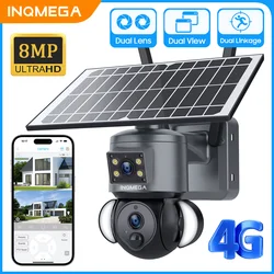 INQMEGA 8MP Solar Powered Camera 4G Waterproof Outdoor Wireless Security Camera Dual Lens