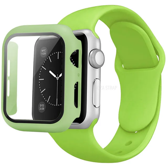 Strap+Case Set for Apple Watch Band 44mm 40mm iWatch band 42mm 38mm Silicone Bumper+Bracelet for Apple Watch series 4 3 5 SE 6 7 green 26
