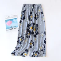 Summer new women's 100% viscose pajama pants cropped pants thin loose wide leg pants home pants pajama plus size cute shorts - Image 2