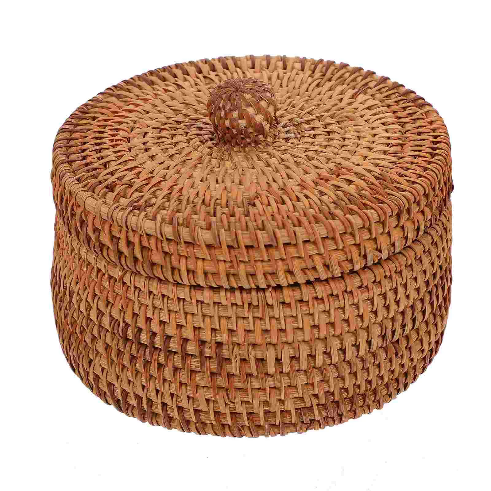 

Small Wicker Basket Lid Round Woven Seagrass Baskets Handmade Rattan Storage Basket Box Boho Straw Fruit Snacks Basket