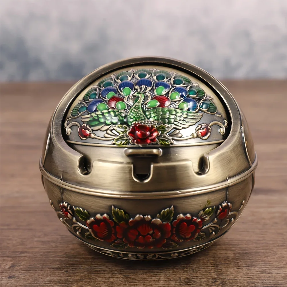 Metall-Aschenbecher, Windgeschützter Vintage-Deckel Ornament, Retro Zigaretten-Metall-Dekoration, Gadgets für Zigaretten-Tisch – Detail 11