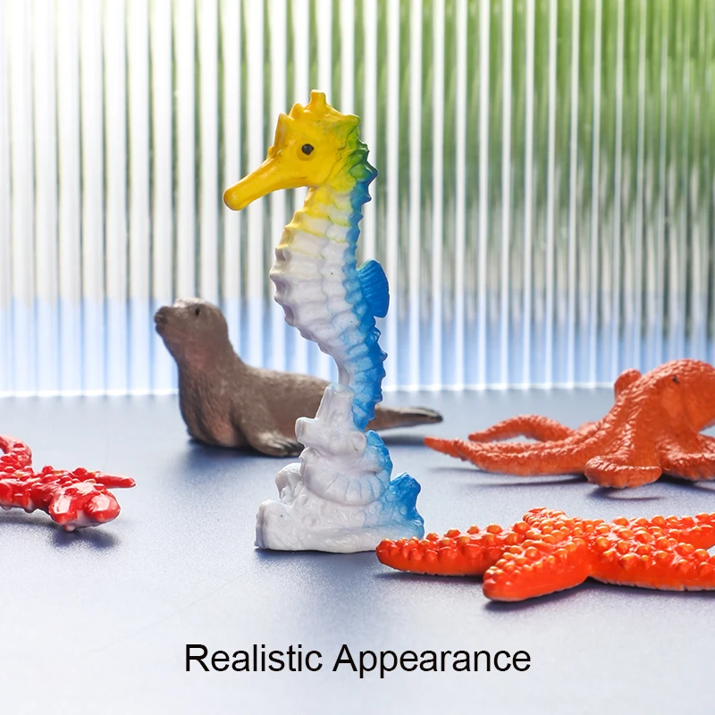 12 teile/beutel Mini Marine Ozean Meer Leben Set Tiere Modell Hai Schildkröte Krabben Delphin Action-figuren Pädagogisches Spielzeug Für Kinder – Detail 5