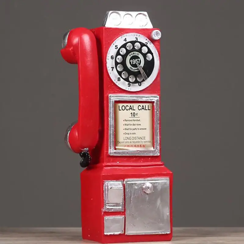 Retro Phone Model Vintage Booth Telephone Figurine Rotary Antique Decor 