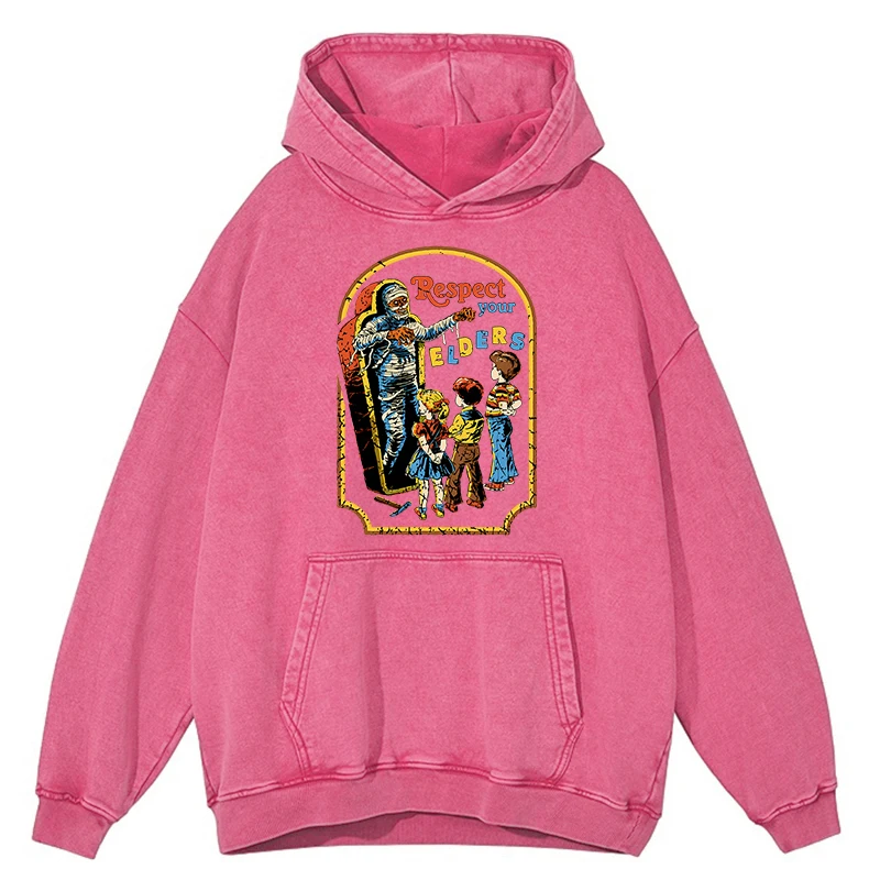 thumbnail image 1 of Sudadera con capucha retro desgastada con la frase Respeta a tus mayores, de momia, para hombre, estilo hip hop, ropa de calle holgada de otoño, 100 % algodón, 1 of 4