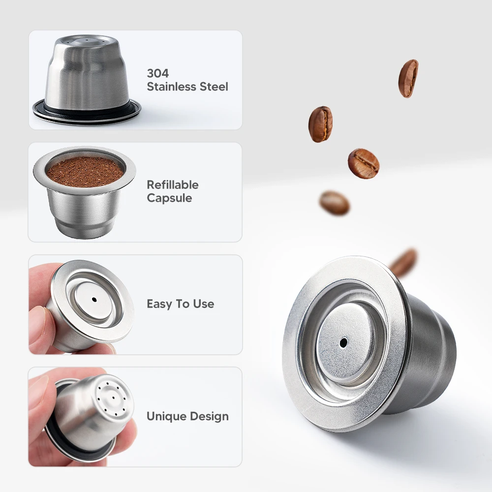 Refillable Coffee Capsule made of Stainless Steel for Refilling - Reusable  Refill Capsules for Nespresso Machines Espresso Capsule with Tamper (Gift