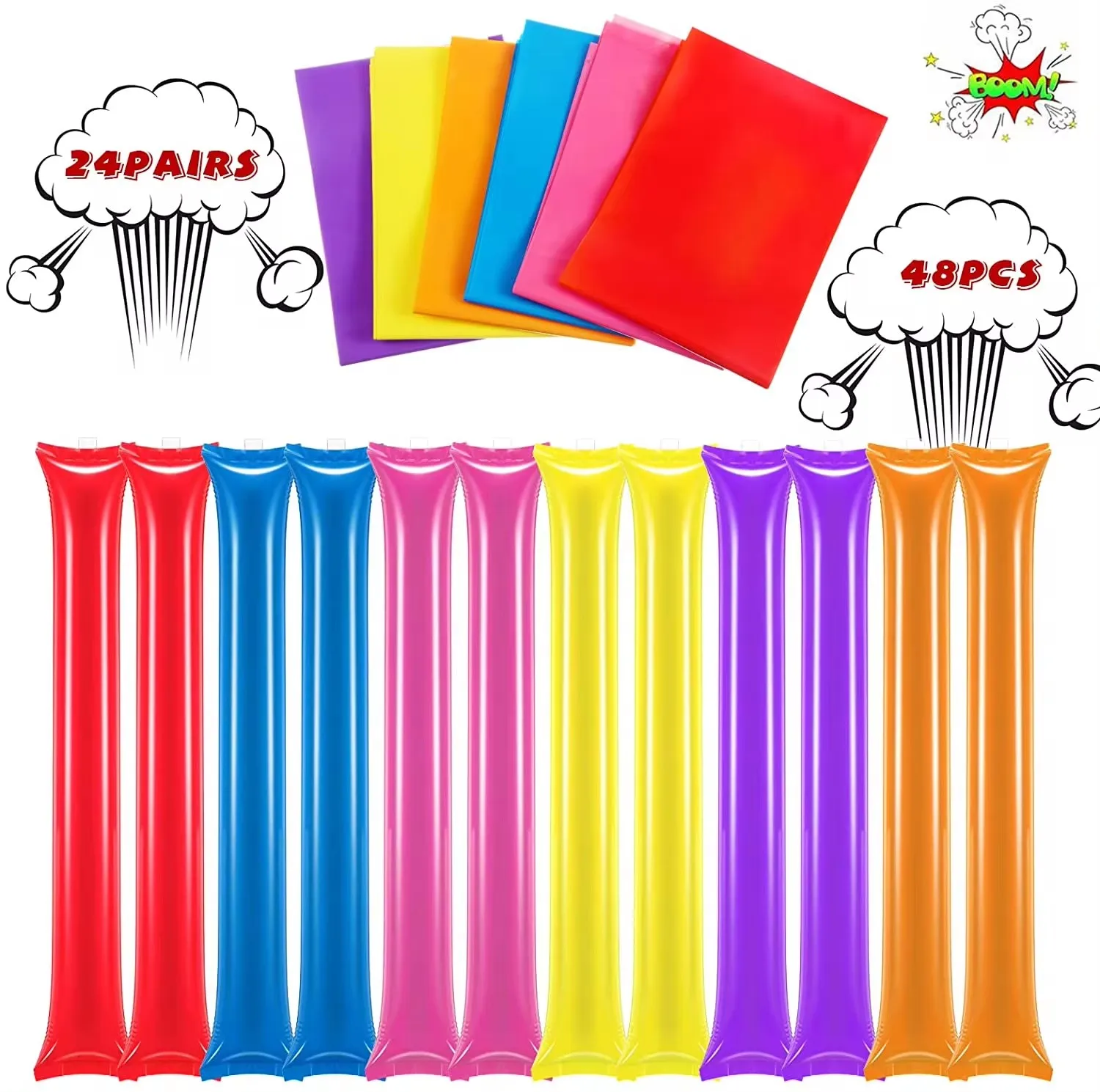 Description Picture 2 of item20Pcs Thunder Sticks Team Spirit Boom Sticks Cheering Stick Plastic Cheerleading Clapper Inflatable Noise Makers for Sport Party