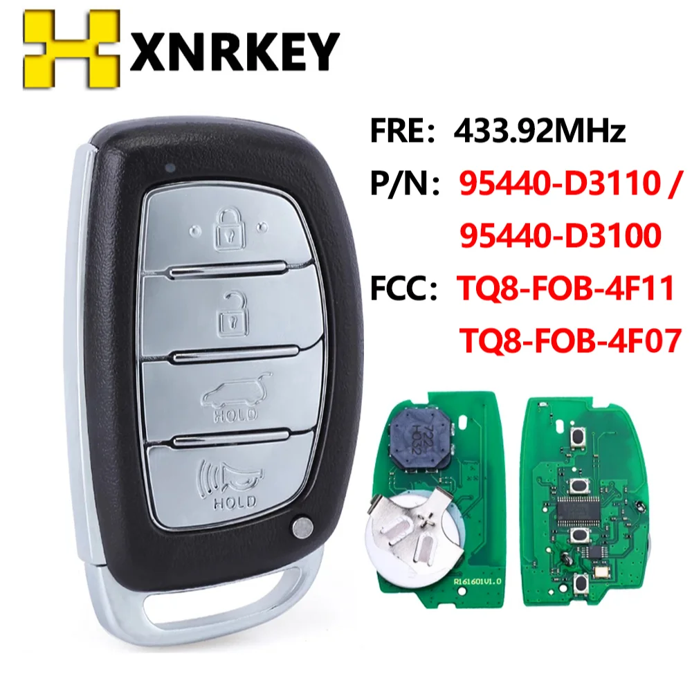 Xnrkey 4 Pulsanti Smart Remote Key 433.92Mhz Id47 Chip Per Hyundai Tucson 2016-2020 Pn: Muslimah/Muslimah