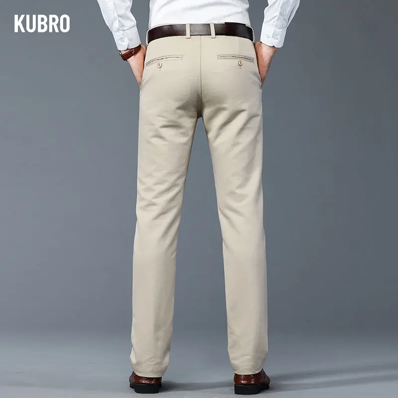 KUBRO New Y2K Straight Thick Casual Trousers Male Long Men's Cotton Business Fashion Korean Office Full Length Pants Plus Size 4