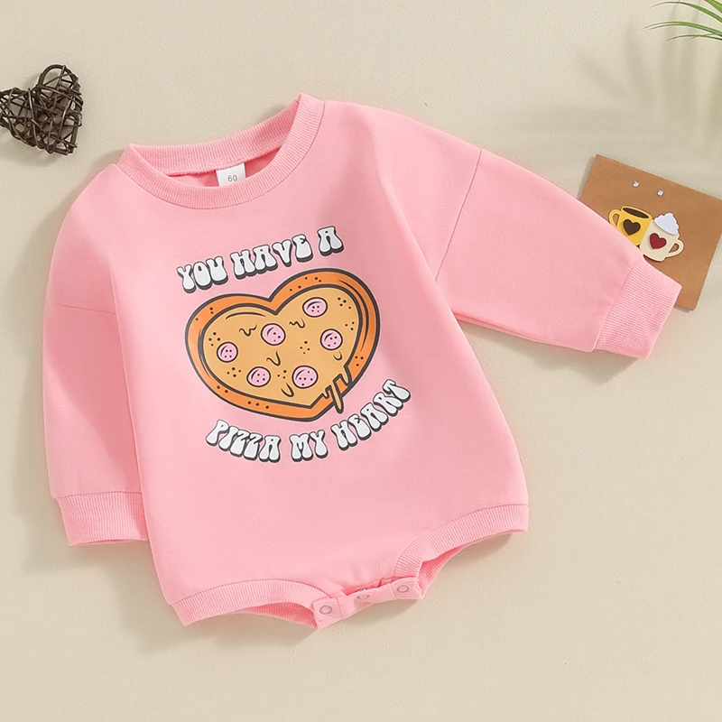 

Newborn Baby Girl Valentine s Clothes Heart Pizza Print Sweatshirt Romper Bodysuit Infant Outfit