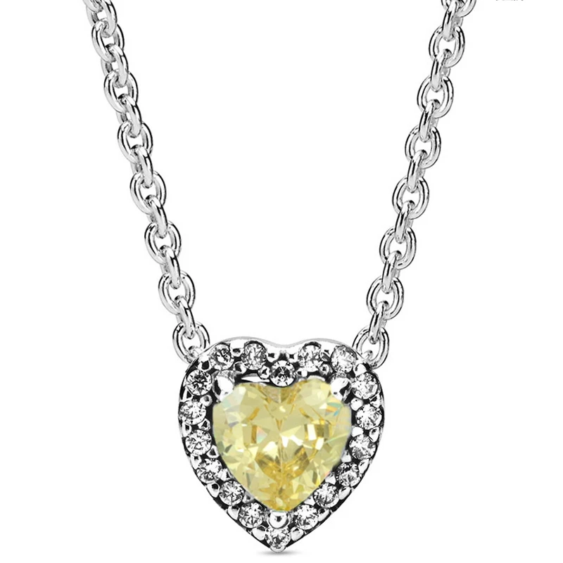 Veelkleurige Sprankelende Verhoogde Hart Vierkante Sparkle Collier Ketting Voor Europa 925 Sterling Zilveren Kraal Charme Diy Sieraden