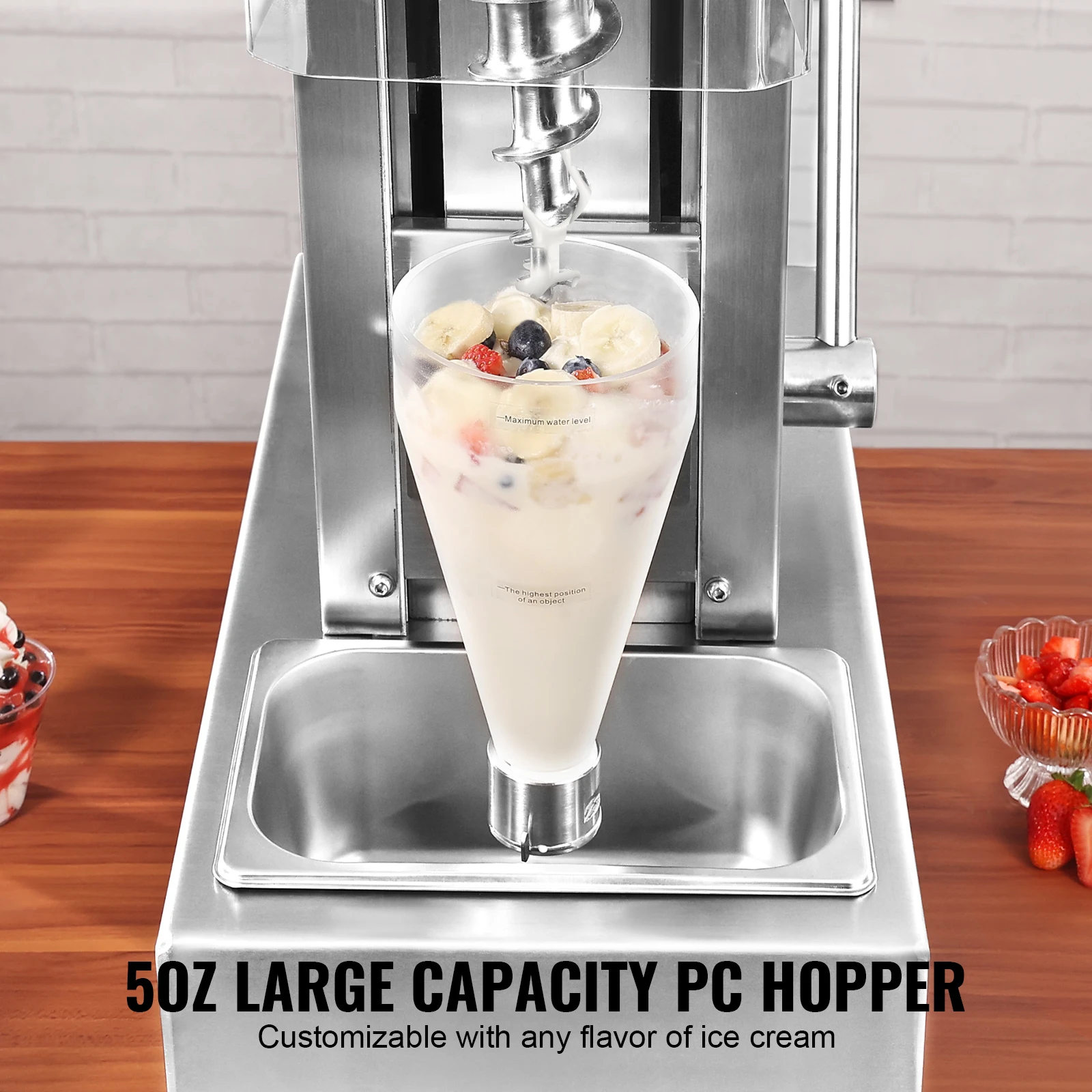 VEVOR Ice Cream Blender 750W High-Speed Ice Cream Maker Mixer Stir Machine 304 Stainless Steel Shaker with Long Handle