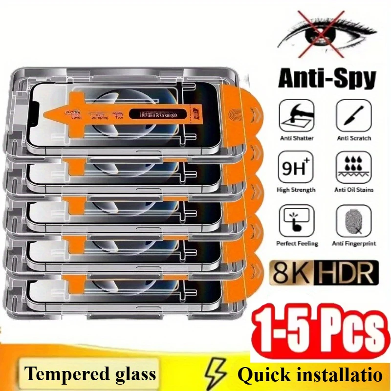1-5 יחידות מגן מסך פרטיות להתקנה ללא אבק עבור iPhone 17 15 16 11 12 13 14 Pro Max Air XR X XS Max 7 8 Plus Mini 16E