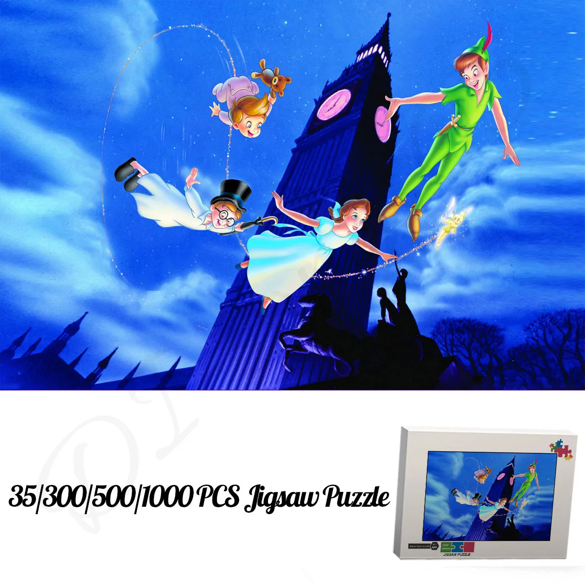 Peter Pan Jigsaw Puzzles Disney Classic Animated Film 35 300 500 1000 Pieces Wooden and Box Puzzles for Kids Cartoon Funny Toys disney jigsaw puzzles for kids animated film robin hood 35 300 500 1000 pieces cartoon wooden puzzles handmade toys and hobbies