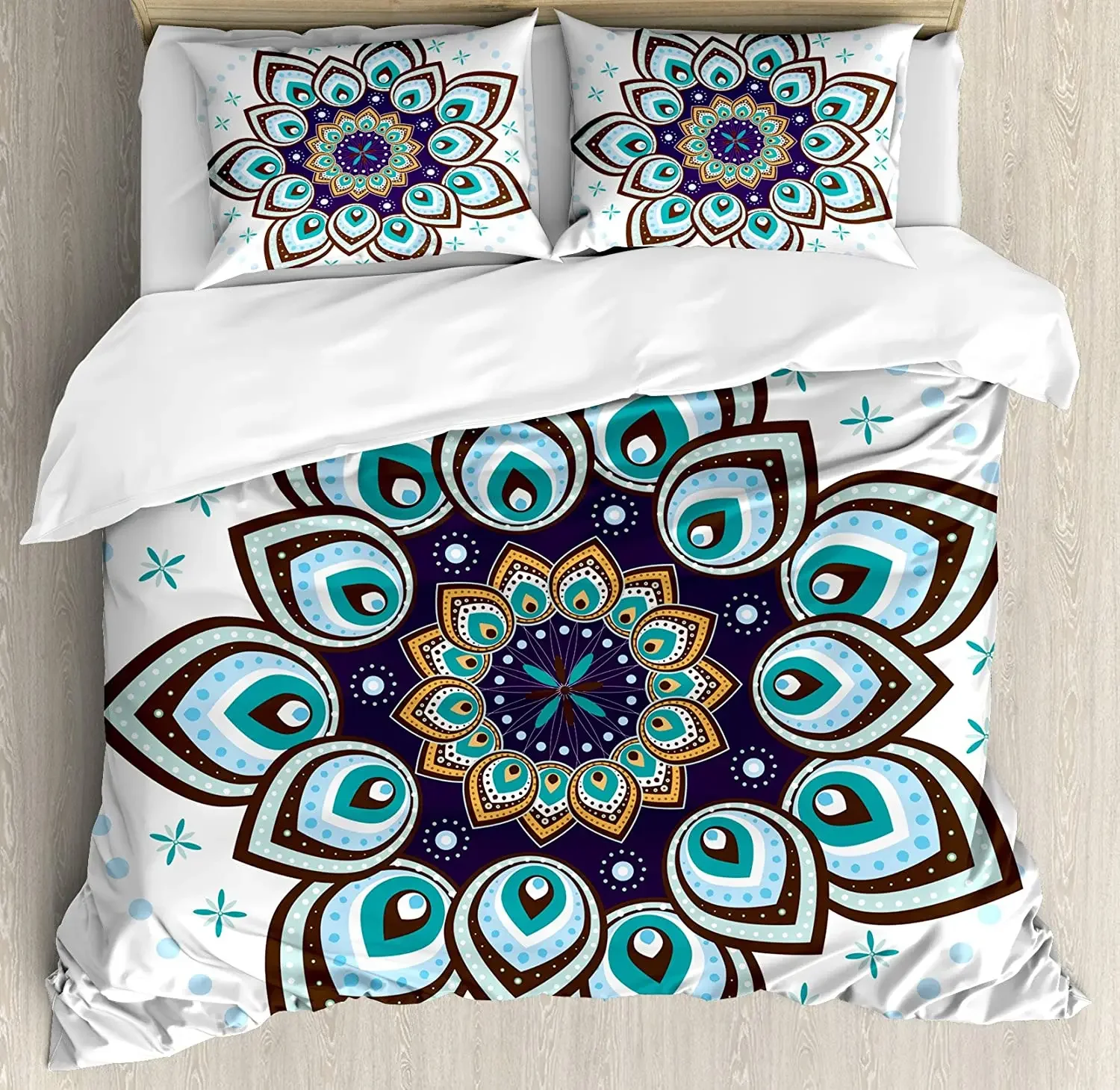 

Mandala Bedding Set For Bedroom Bed Home Boho Lotus Flower Stylized Microcosm Motif Unique Duvet Cover Quilt Cover Pillowcase