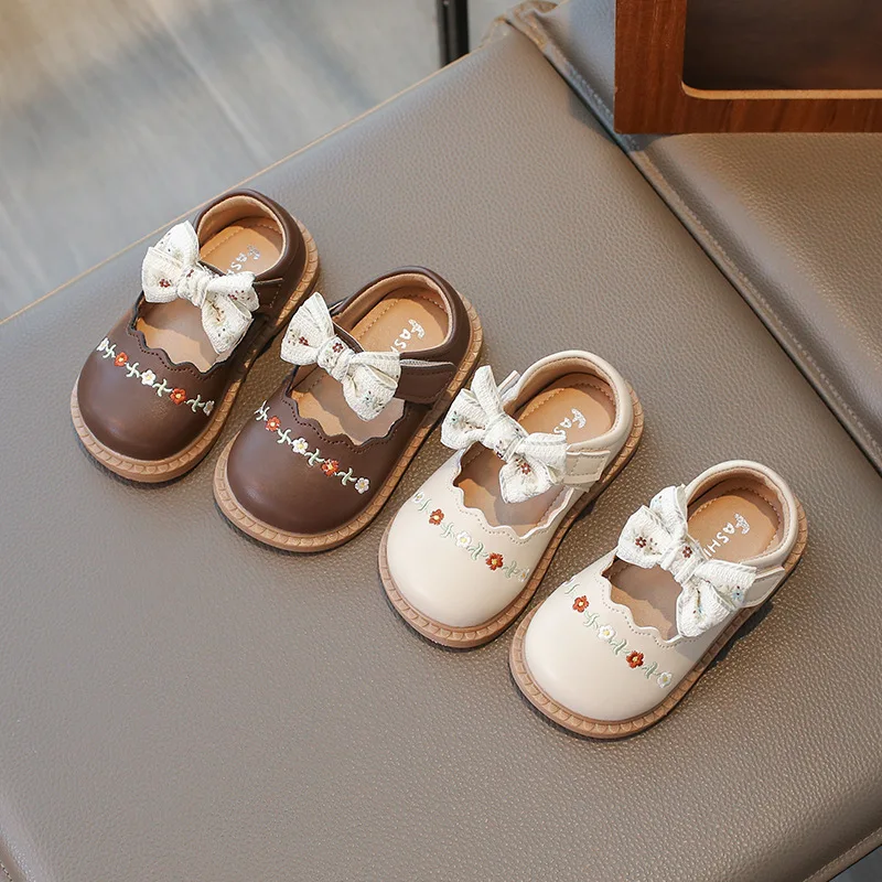 Girls Leather Flats Shoes Autumn Korean Style Soft Anti Slip