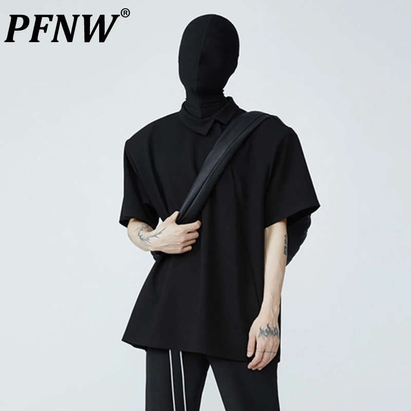 

Мужская футболка с коротким рукавом PFNW, повседневный Свободный пуловер с диагональными пуговицами и асимметричным дизайном, новинка 2024