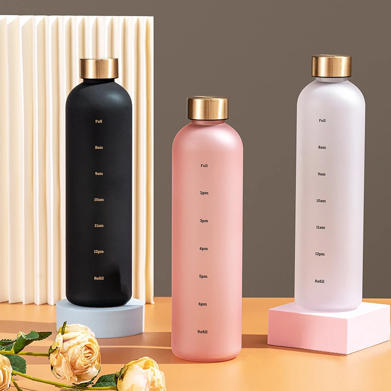 1 Liter Water Bottles For Girls Frosted Aesthetic Water Bottle With Time Marker Leakproof