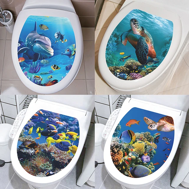 Multi Stile Unterwasser Tier Muster Toiletten deckel Aufkleber PVC  wasserdichte Malerei Wandbild Toiletten deckel Abdeckung Badezimmer  Dekoration - AliExpress