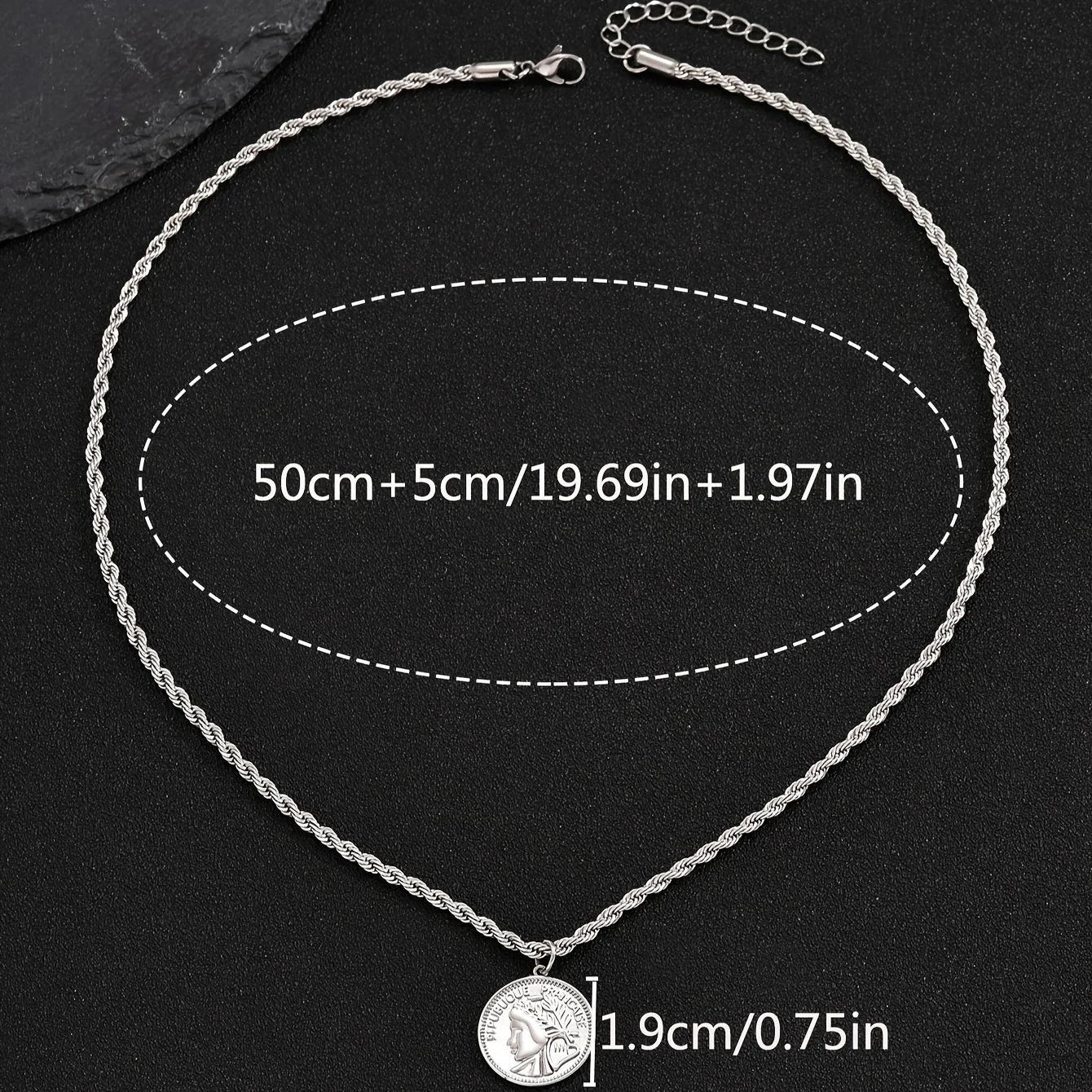 Personalized Stainless Steel Coin Human Head Pendant Womens Necklace