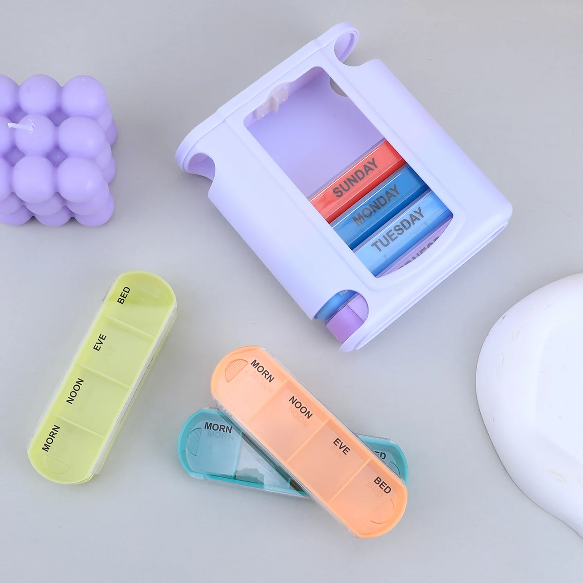 Colorful Weekly Pill Organizer with Stylish Design for Home, Travel, and Hospital Use