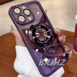 Luxury Magnetic Bracket Case with Stand Holder and Clear Soft Cover for Spark 20 Pro Plus (Purple)