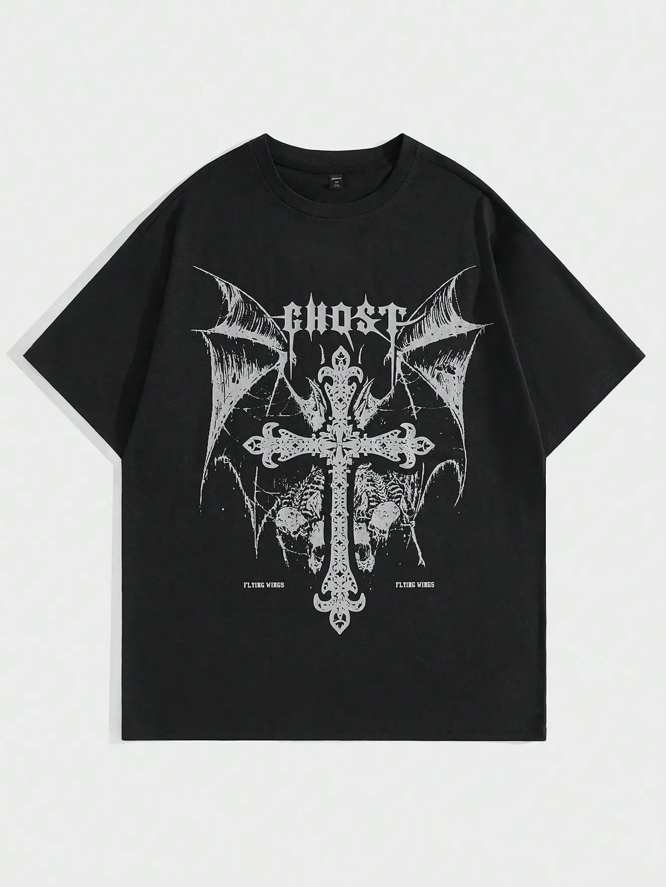 

American devil wings cross pattern printed short-sleeved men and women retro dark style t-shirt high street couple niche tops