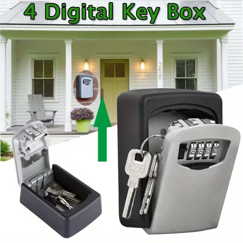 1pc Heavy-Duty Stainless Steel/Plastic Password Key Safe,Heavy-Duty Construction,Weatherproof,Compact Key Storage Box