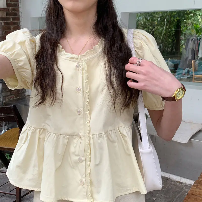 ตัวเลือกสินค้า เสื้อผ้าแฟชั่นผู้หญิง ลายดอก แขนพัฟ สไตล์เกาหลี